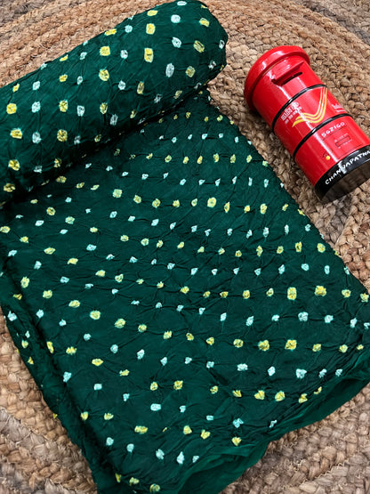 BOTTLE GREEN Modal Silk Bandhani Fabric