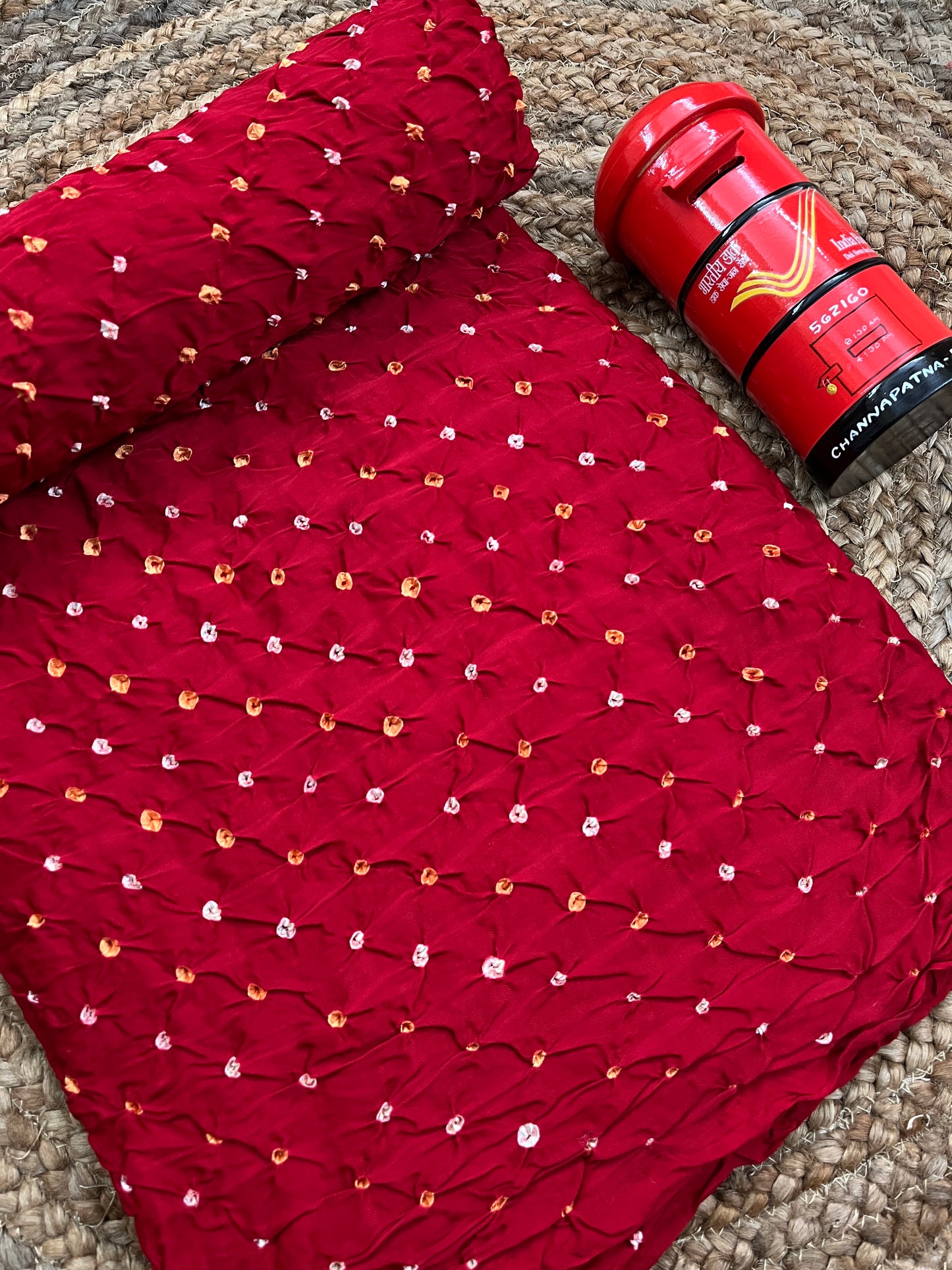 RED Modal Silk Bandhani Fabric