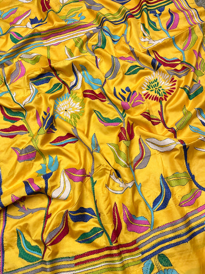 FLORAL FUSION Kanthawork Saree