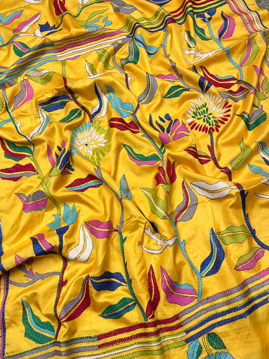 FLORAL FUSION Kanthawork Saree