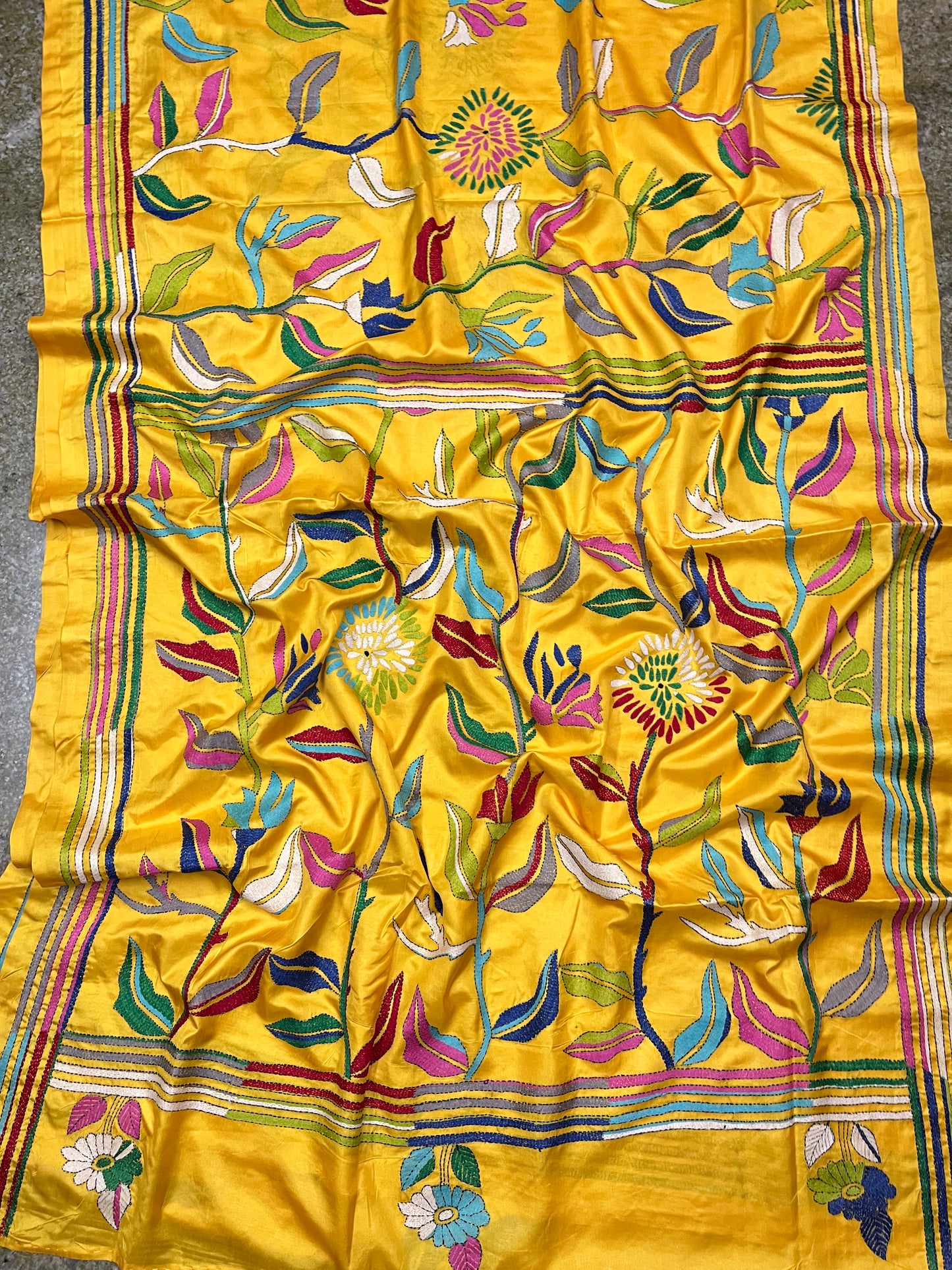 FLORAL FUSION Kanthawork Saree