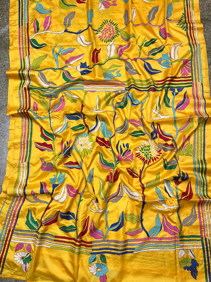 FLORAL FUSION Kanthawork Saree