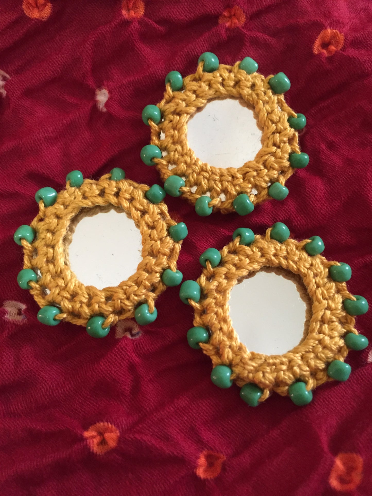 BEIGE Beaded Mirror Buttons
