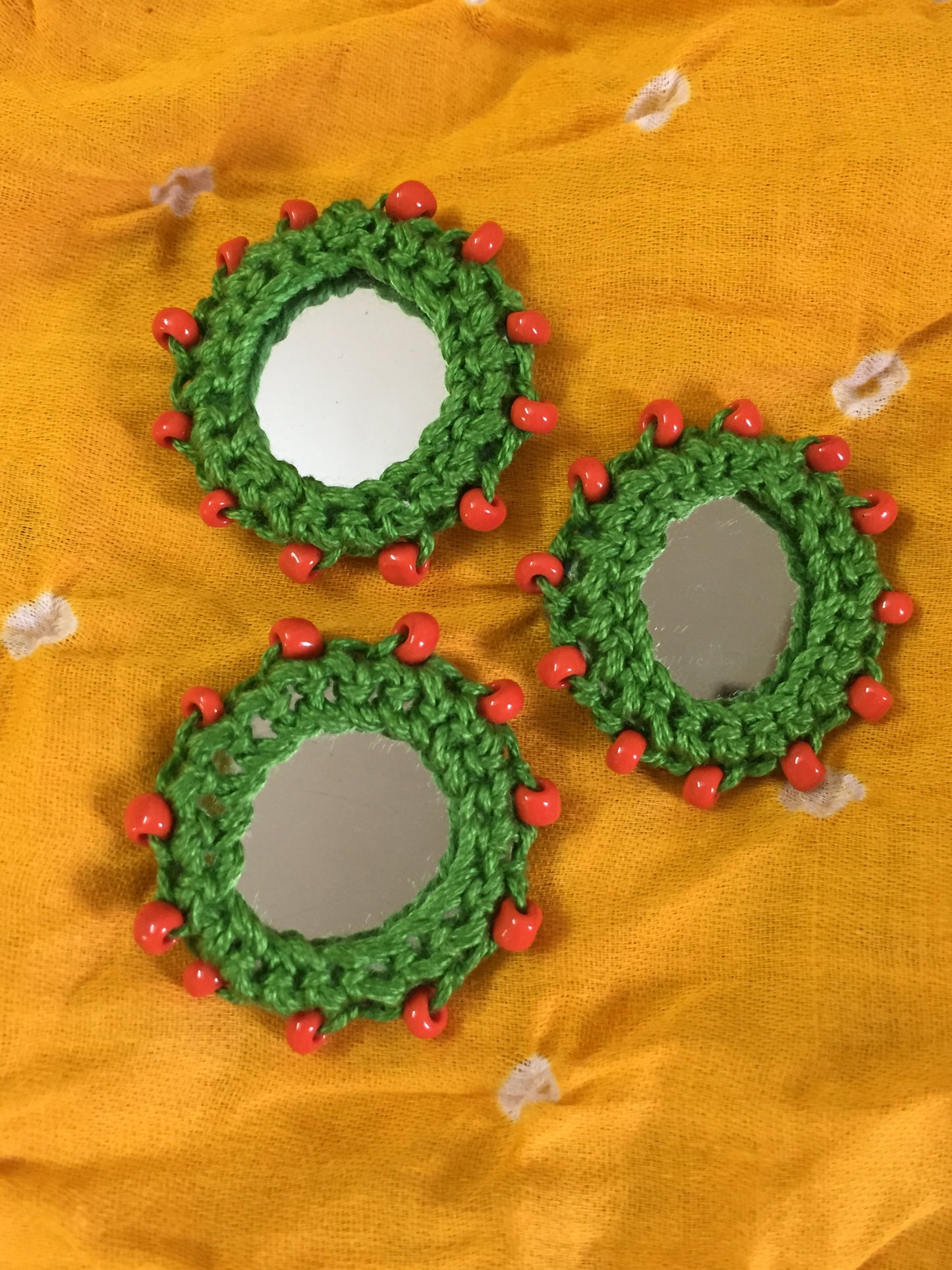 GREEN Beaded Mirror Buttons