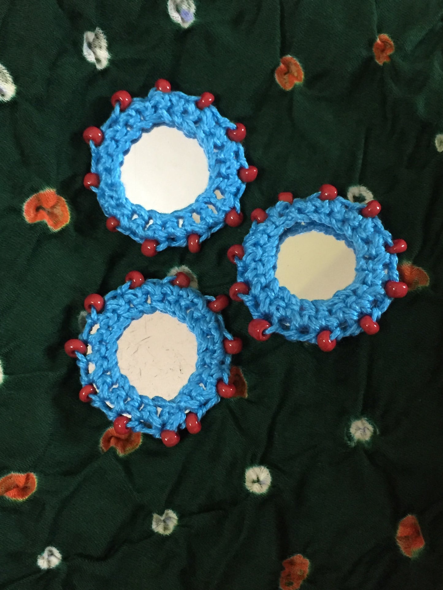 Sky Blue Beaded Mirror Buttons