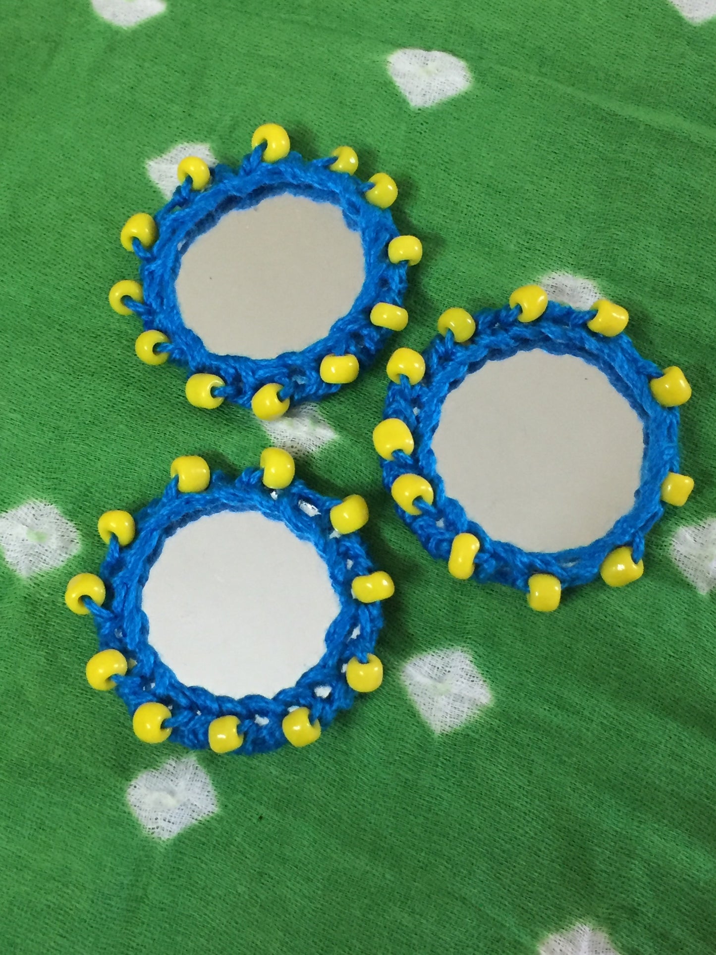 SKY BLUE Beaded Mirror Buttons