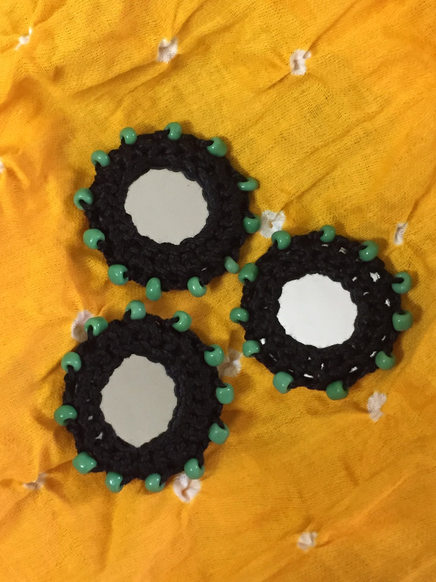 BLACK Beaded Mirror Buttons