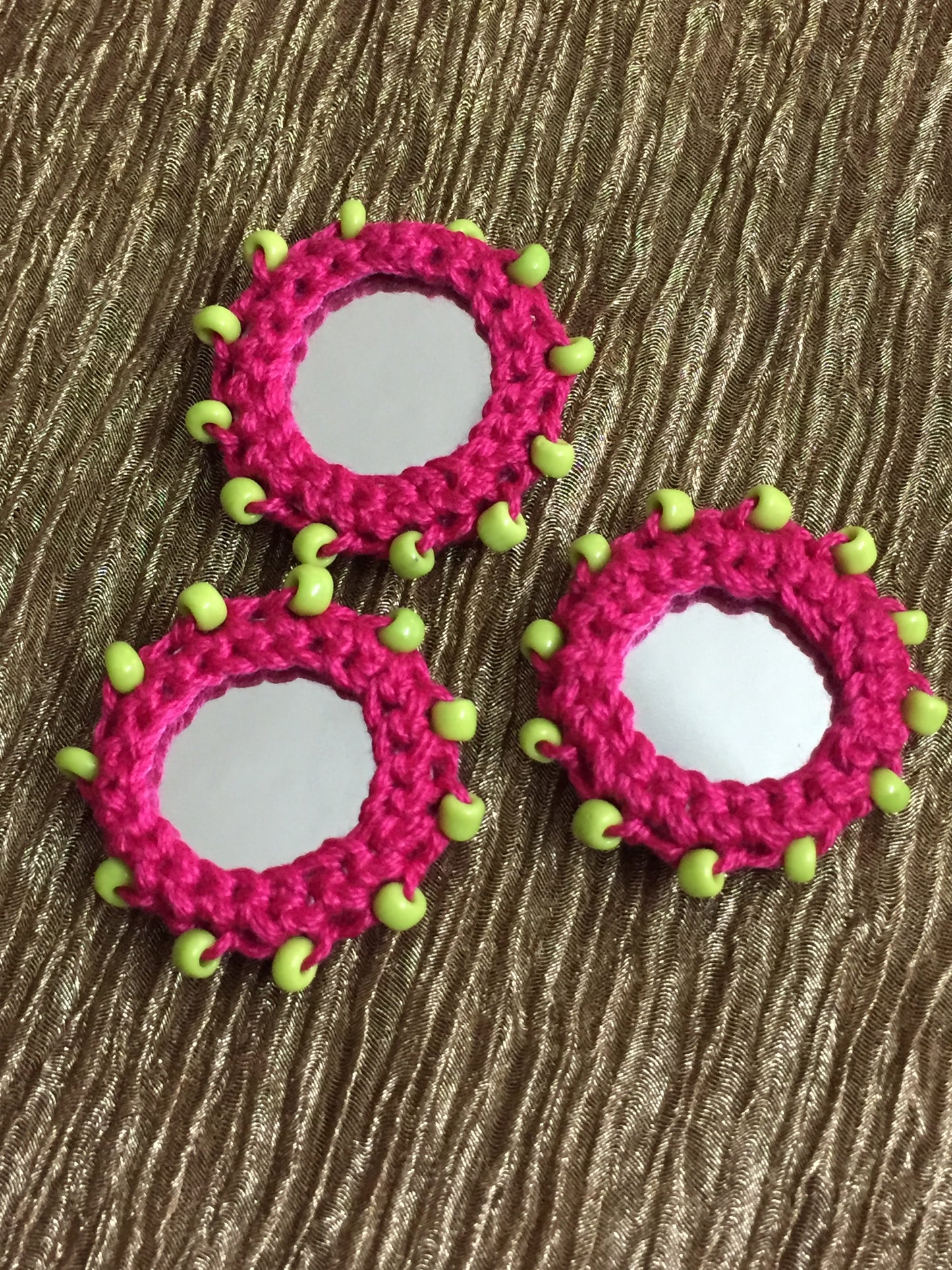 RANI PINK Beaded Mirror buttons