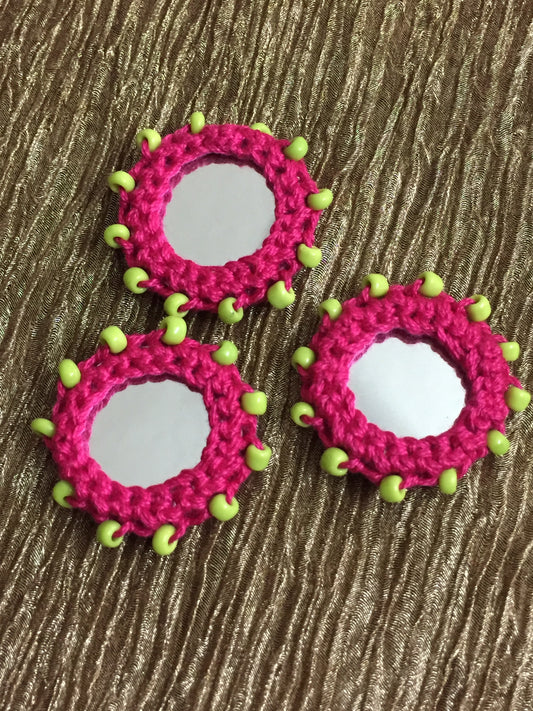 RANI PINK Beaded Mirror buttons