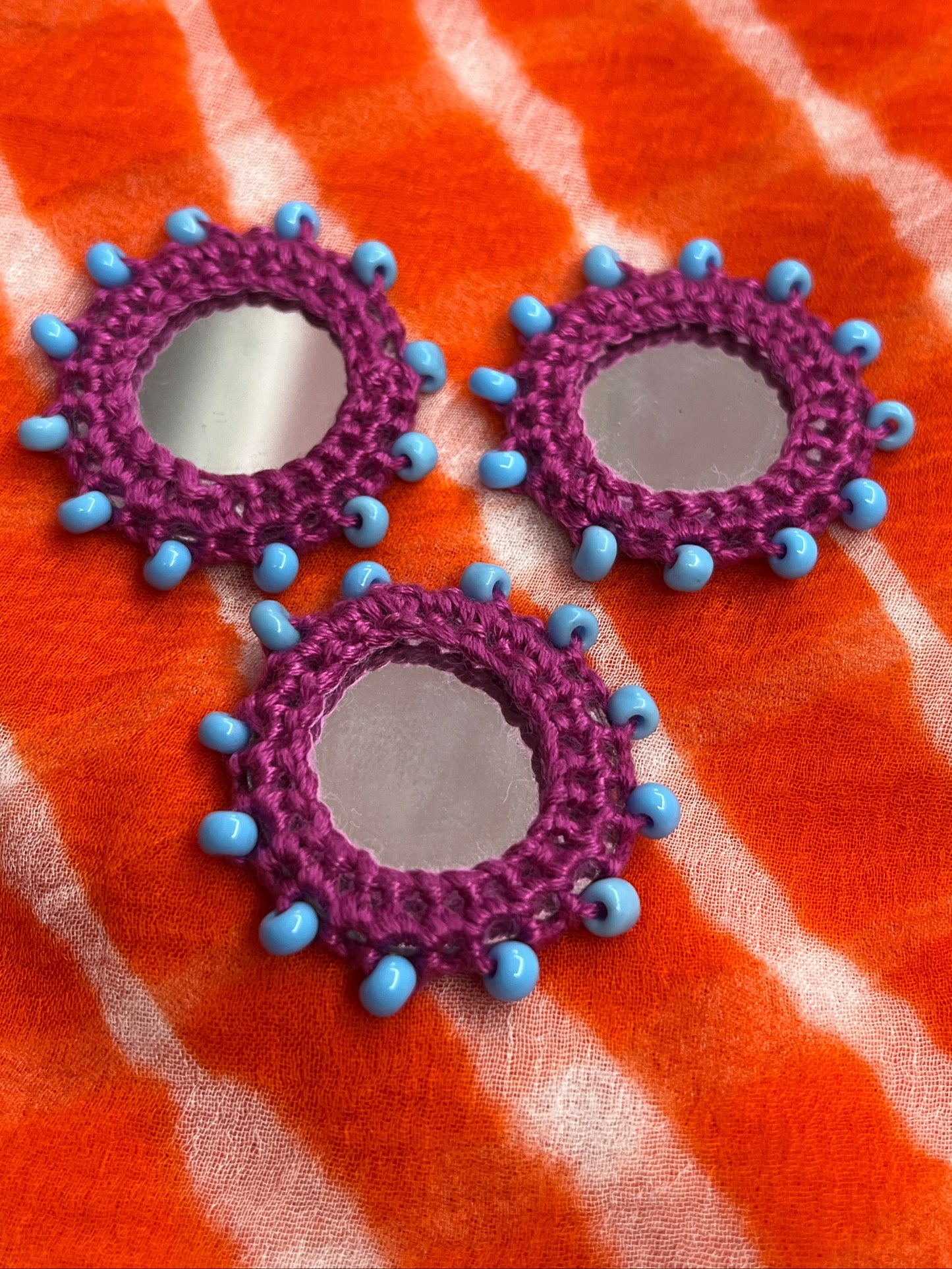 PURPLE Beaded Mirror Buttons