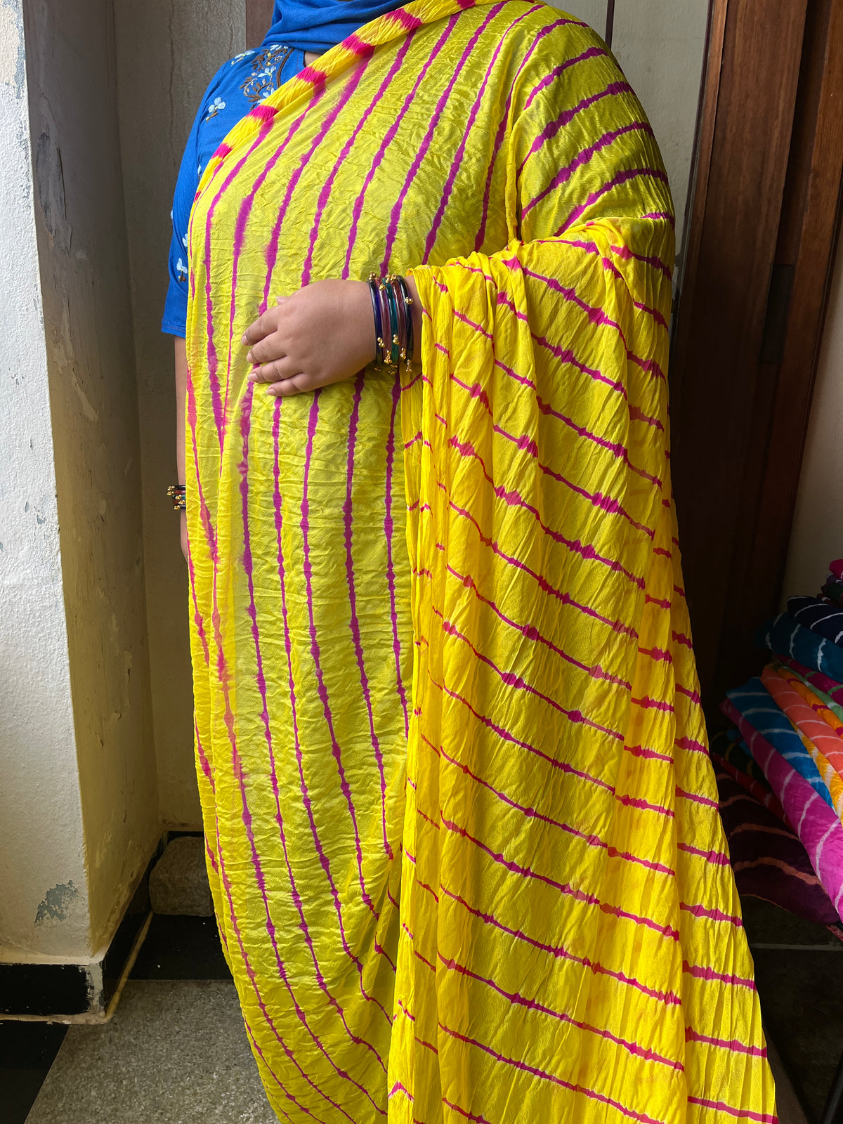 Yellow Lehariya Saree