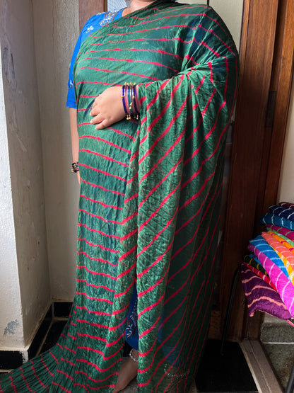 DARK GREEN Lehariya Saree
