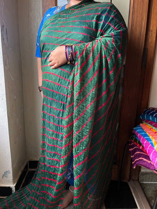 DARK GREEN Lehariya Saree