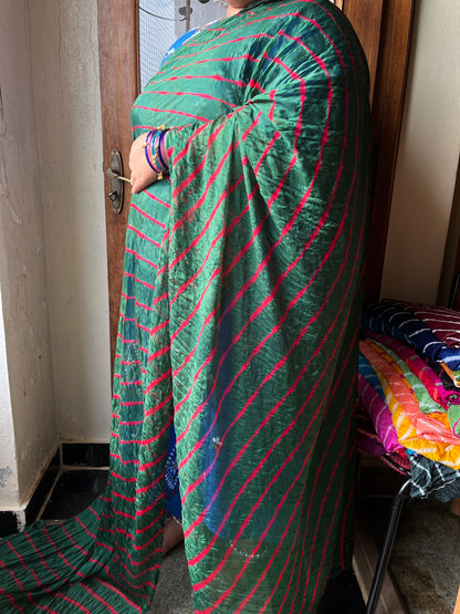DARK GREEN Lehariya Saree