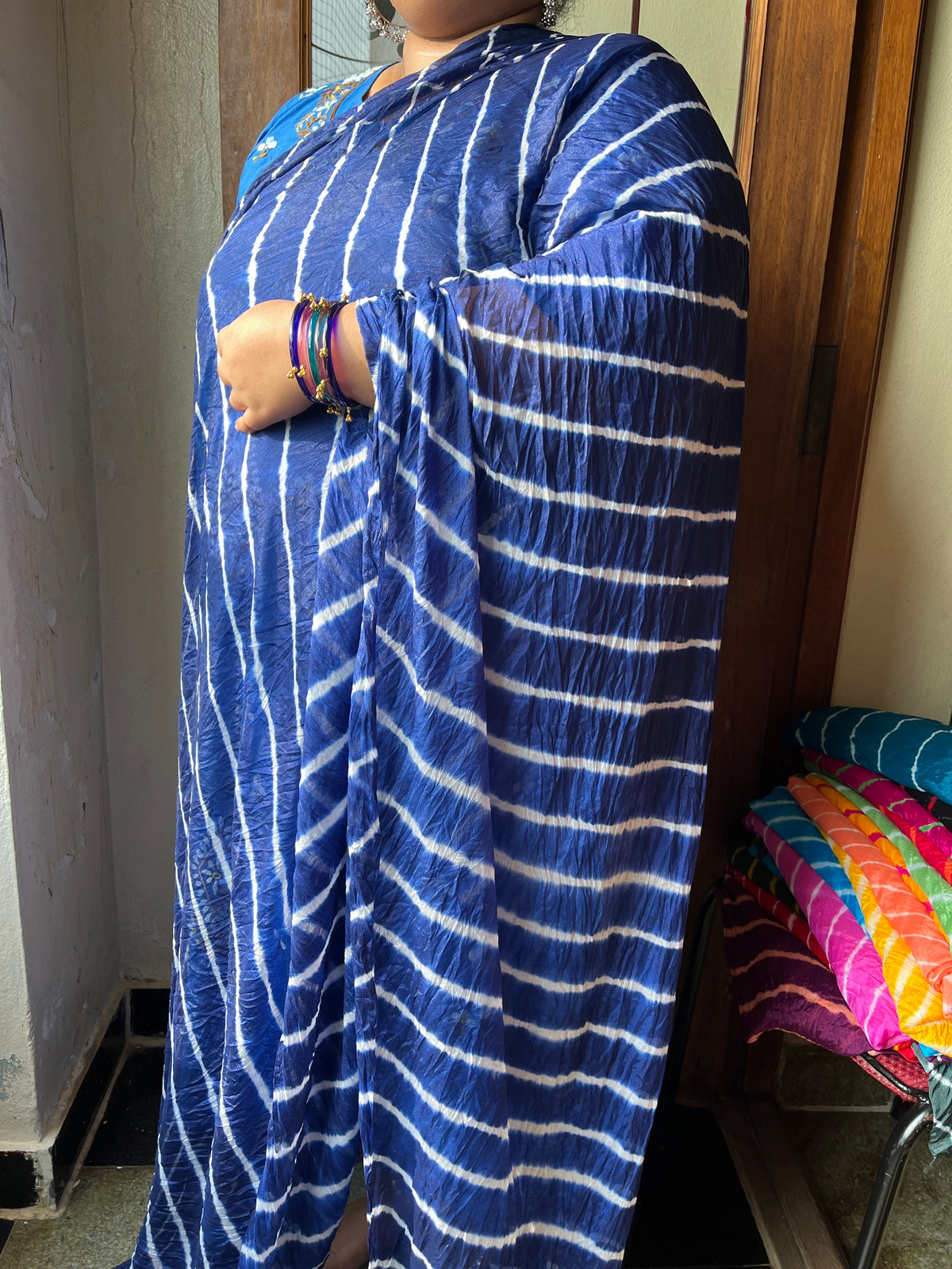 INDIGO BLUE Lehariya Saree