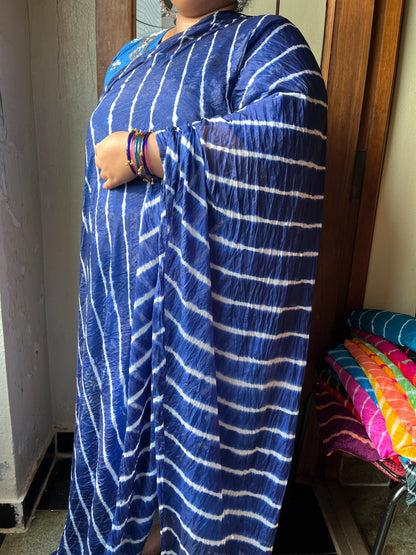 INDIGO BLUE Lehariya Saree