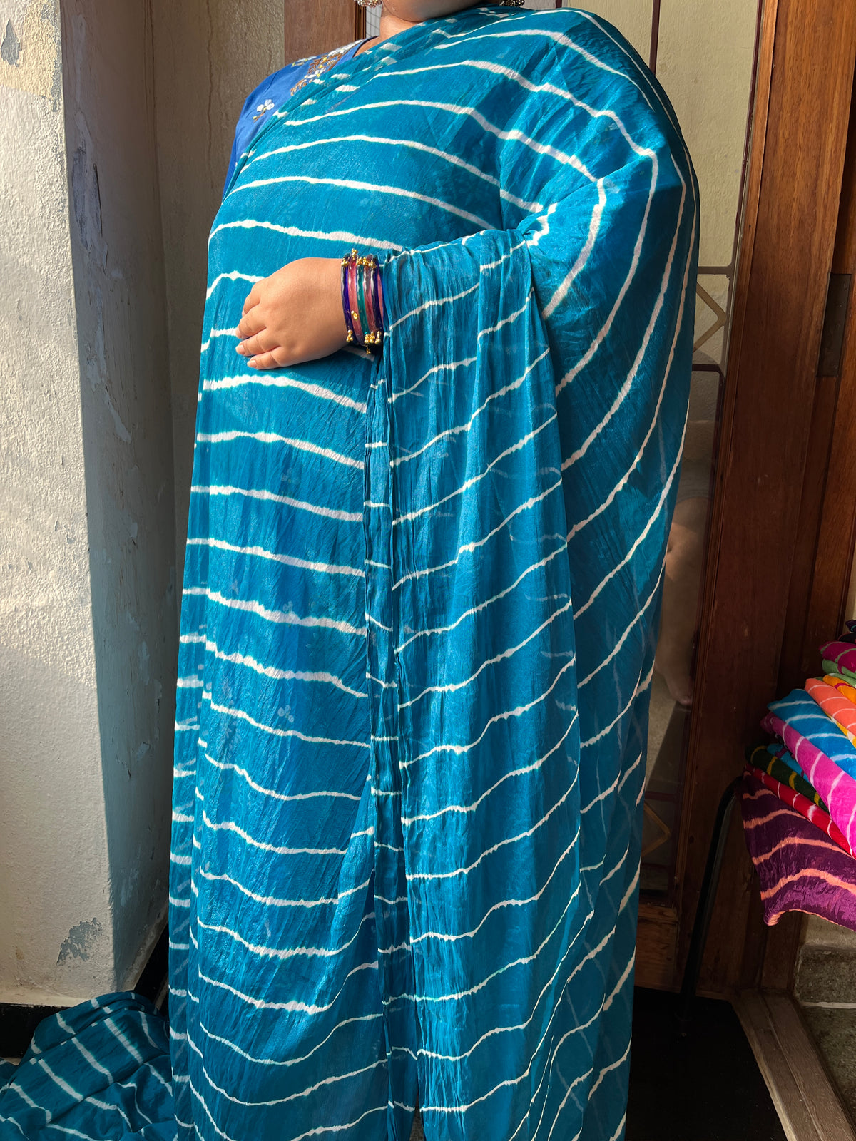 PEACOCK BLUE Lehariya Saree