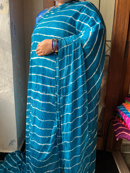PEACOCK BLUE Lehariya Saree