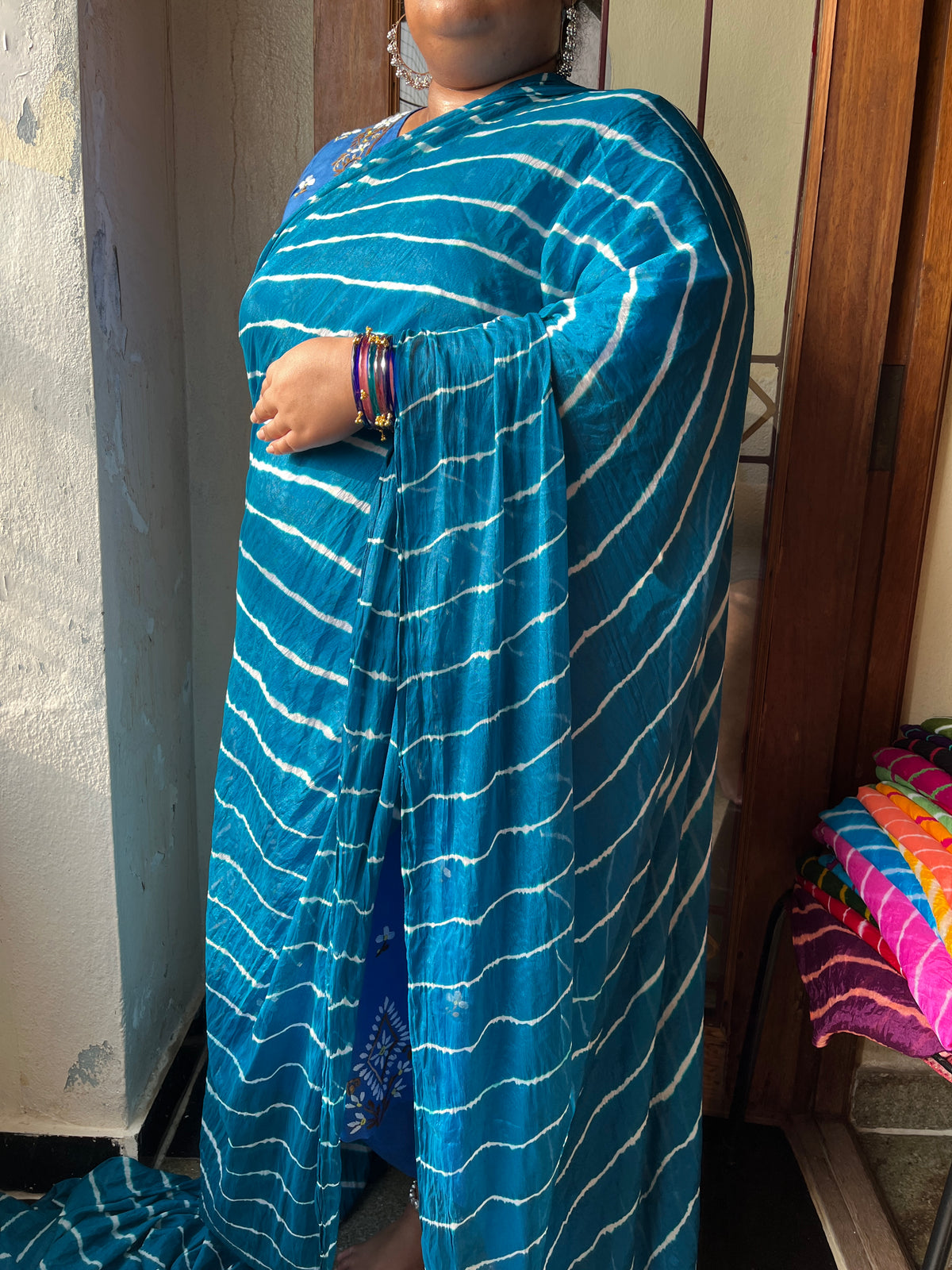 PEACOCK BLUE Lehariya Saree