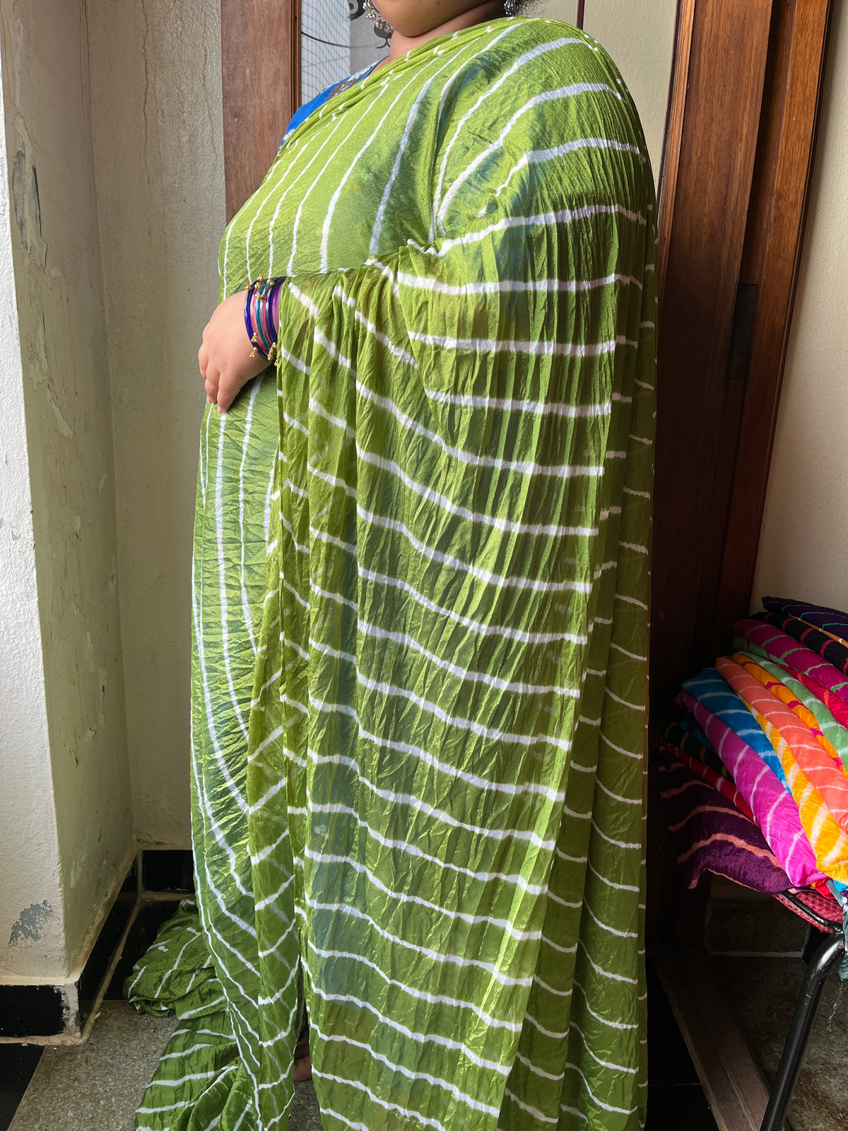 MEHNDI GREEN Lehariya Saree