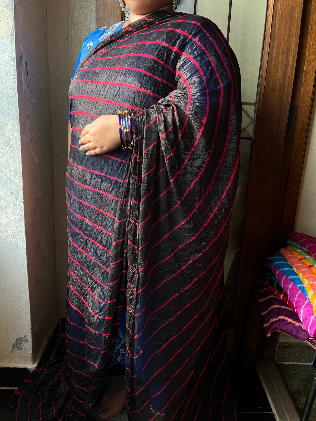 BLACK Lehariya Saree