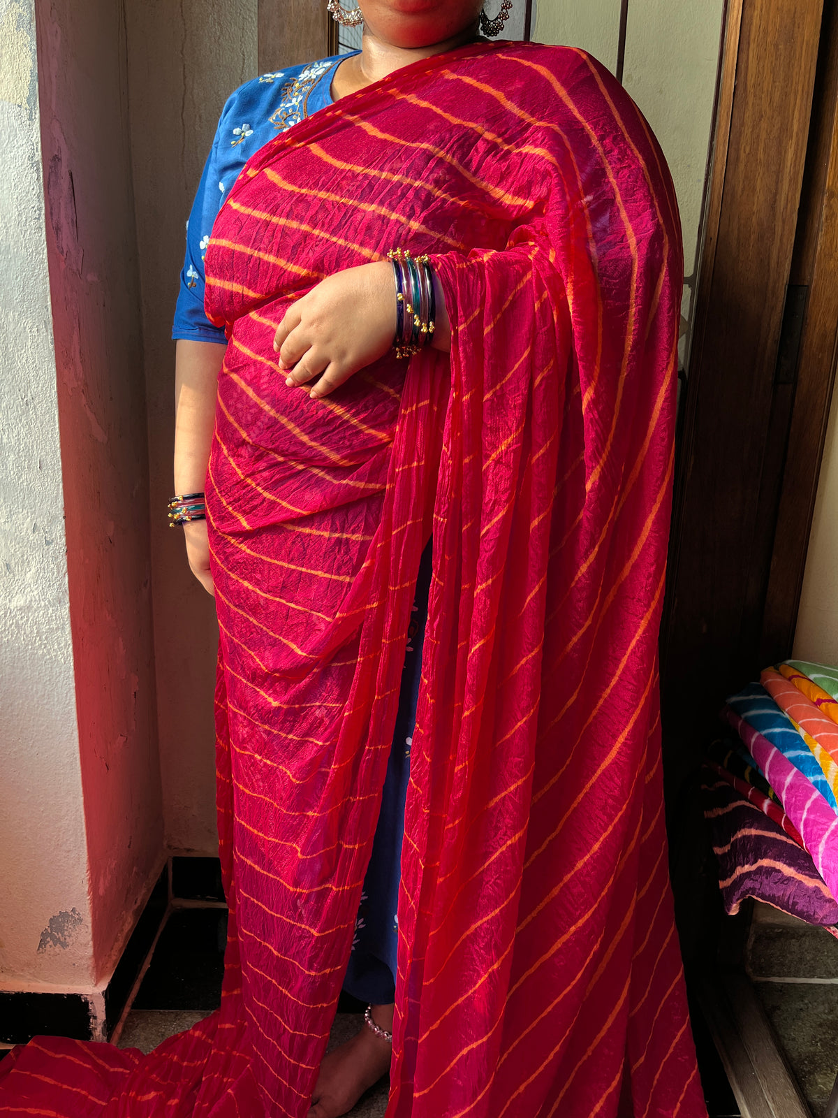 DARK PINK Lehariya Saree