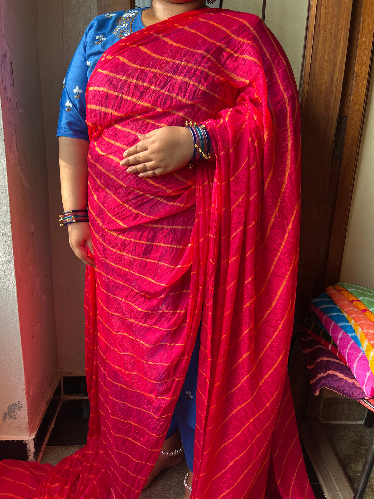 DARK PINK Lehariya Saree