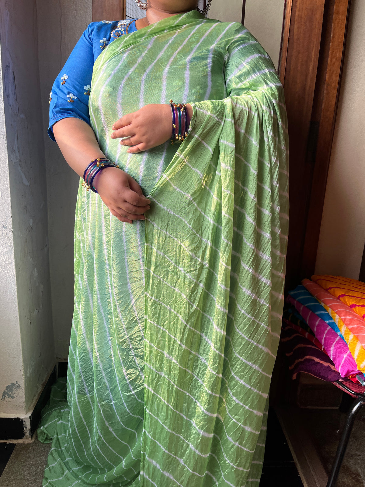 PISTA GREEN Lehariya Saree