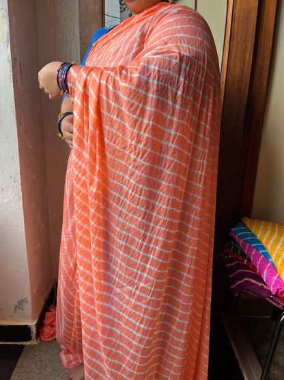 PEACH Lehariya Saree