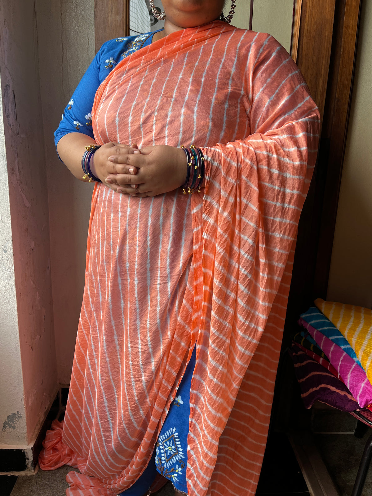 PEACH Lehariya Saree