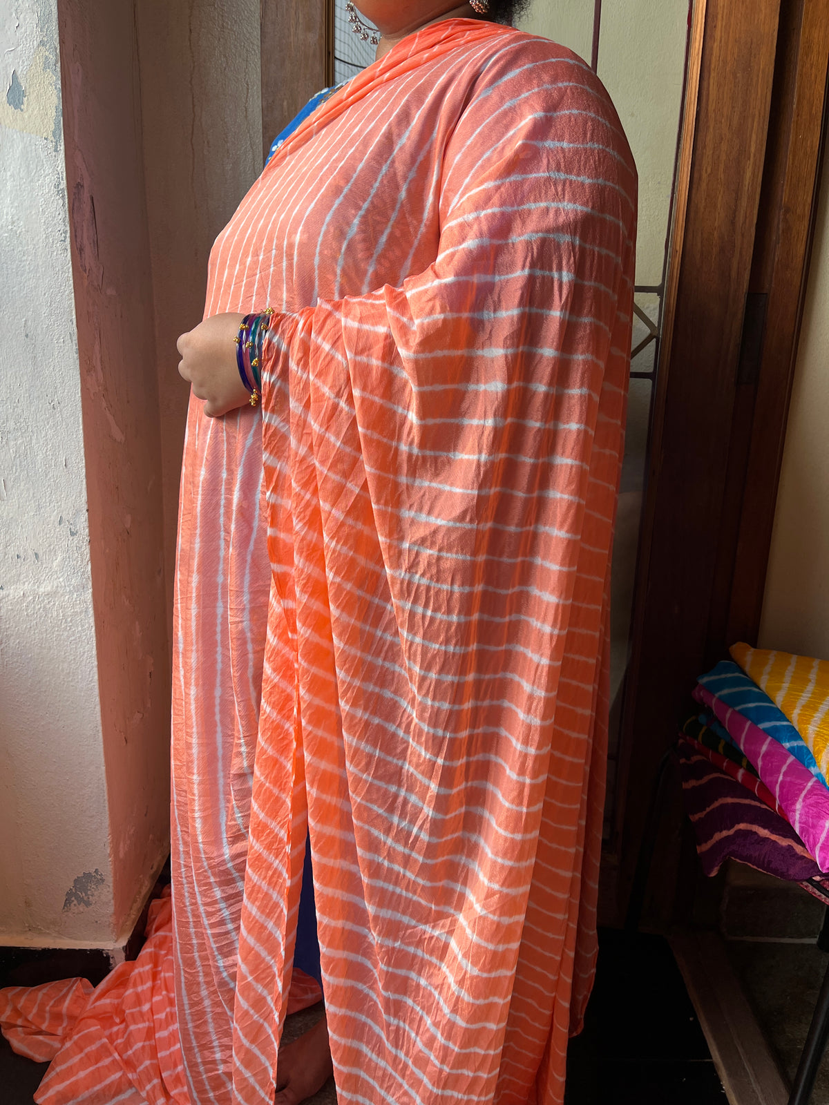 PEACH Lehariya Saree