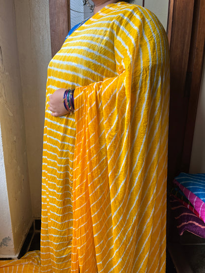 MANGO YELLOW  Lehariya Saree