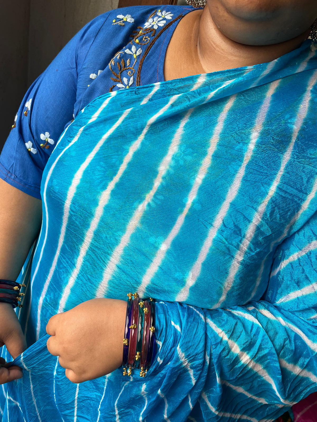 SKY BLUE Lehariya Saree