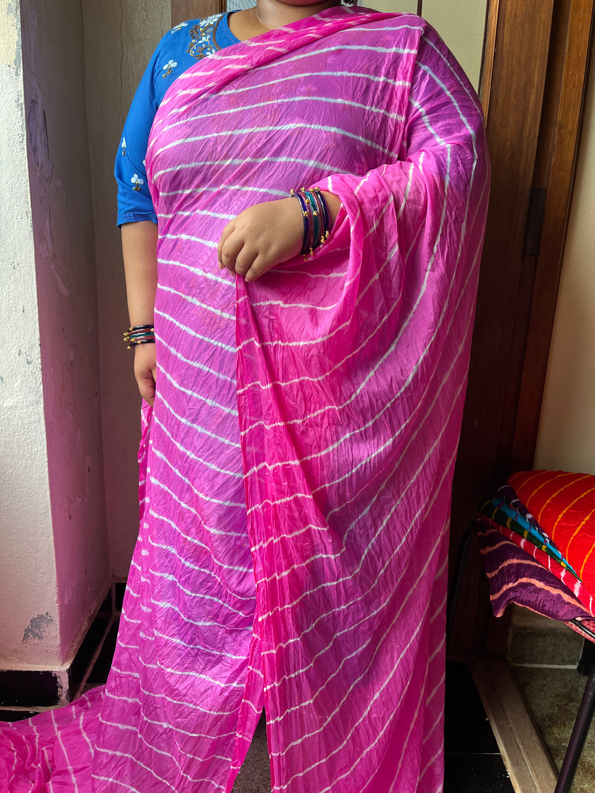 PINK Lehariya Saree