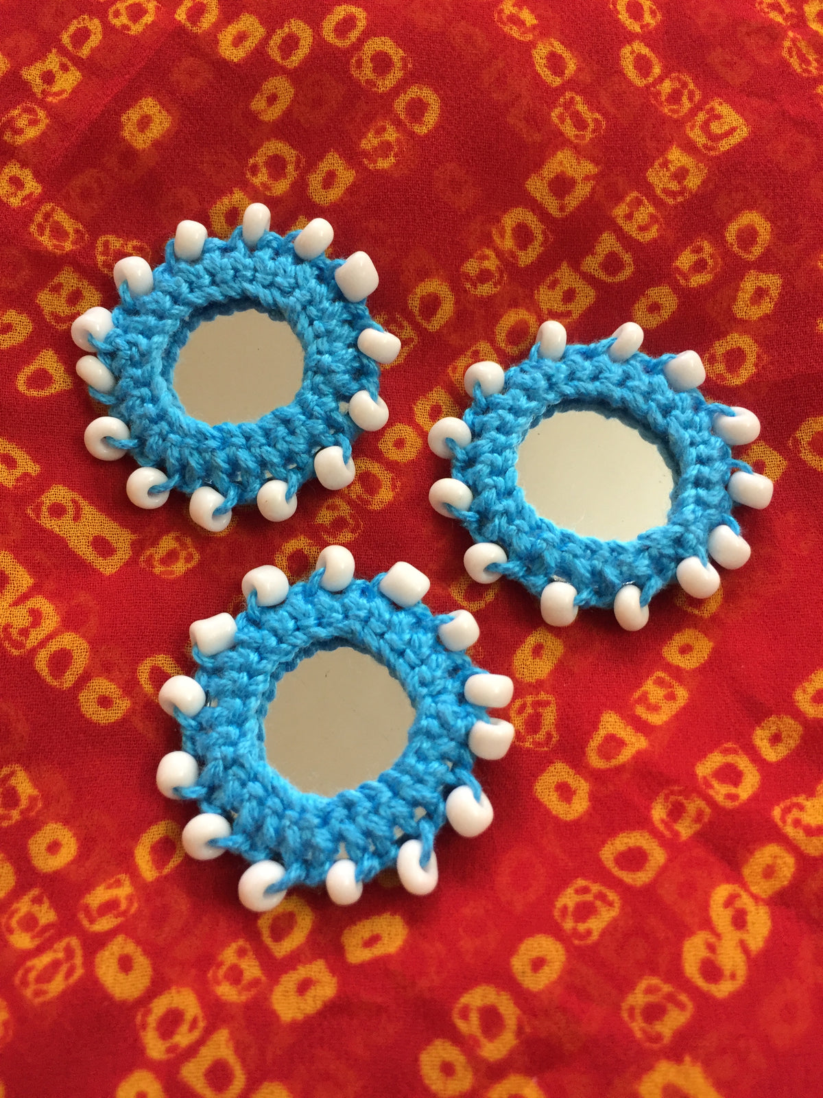 SKY BLUE Beaded Mirror Buttons