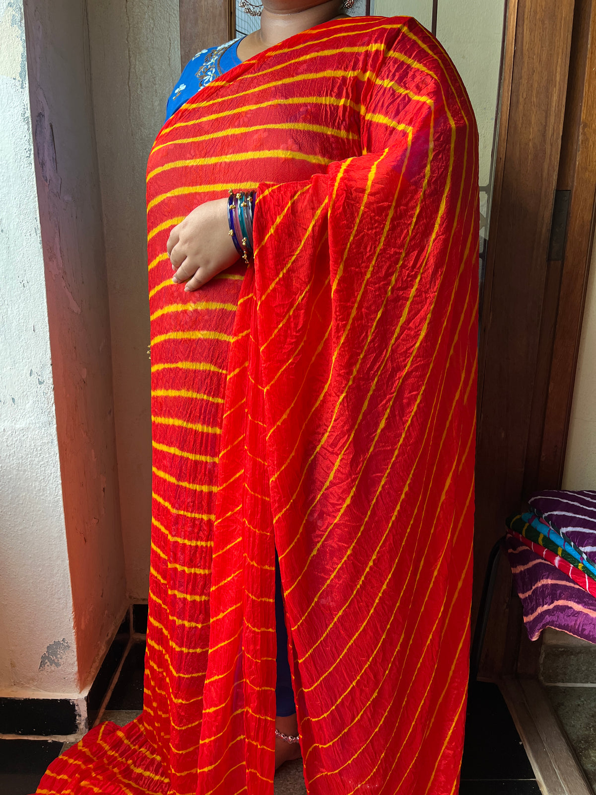 RED Lehariya Saree