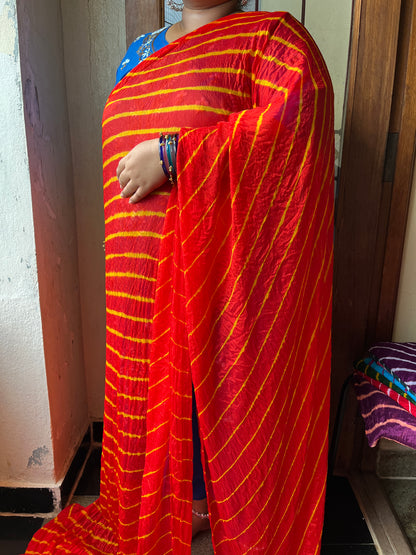 RED Lehariya Saree