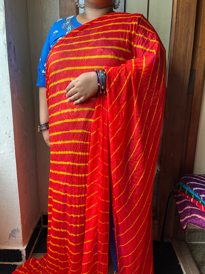RED Lehariya Saree