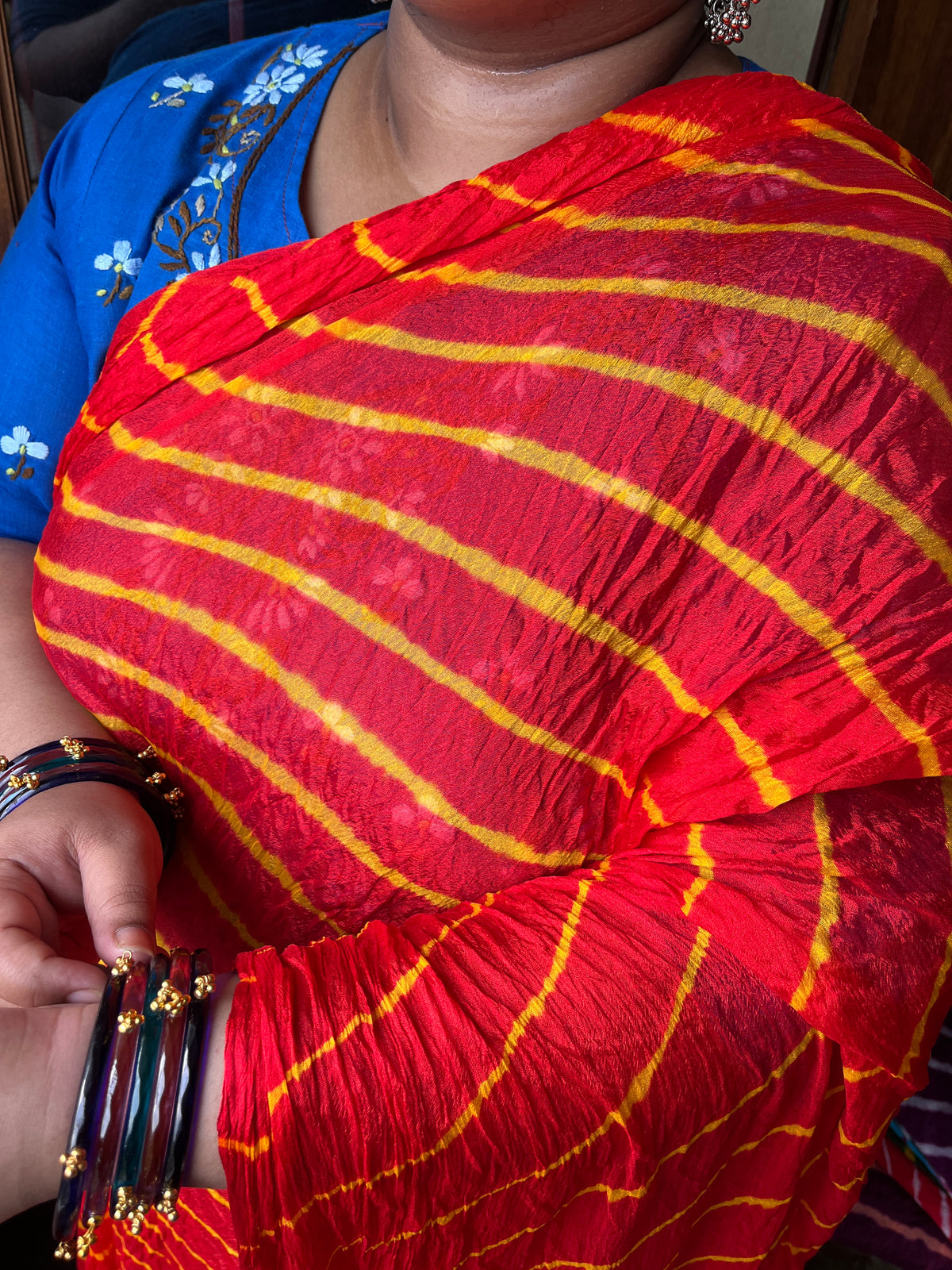 RED Lehariya Saree