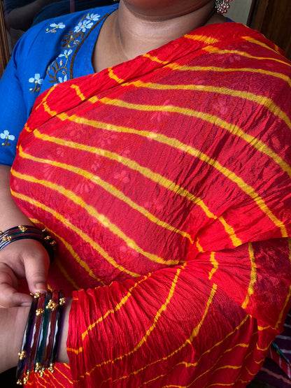 RED Lehariya Saree