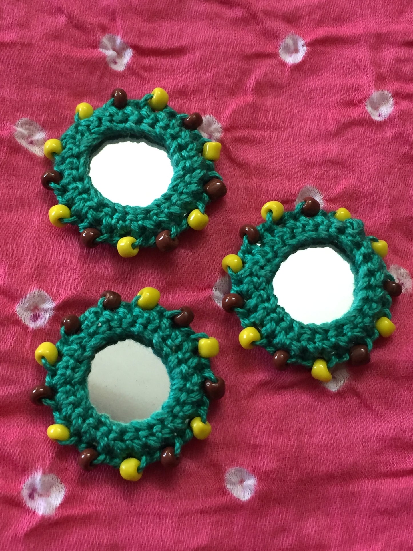 RAMA GREEN Beaded Mirror Buttons