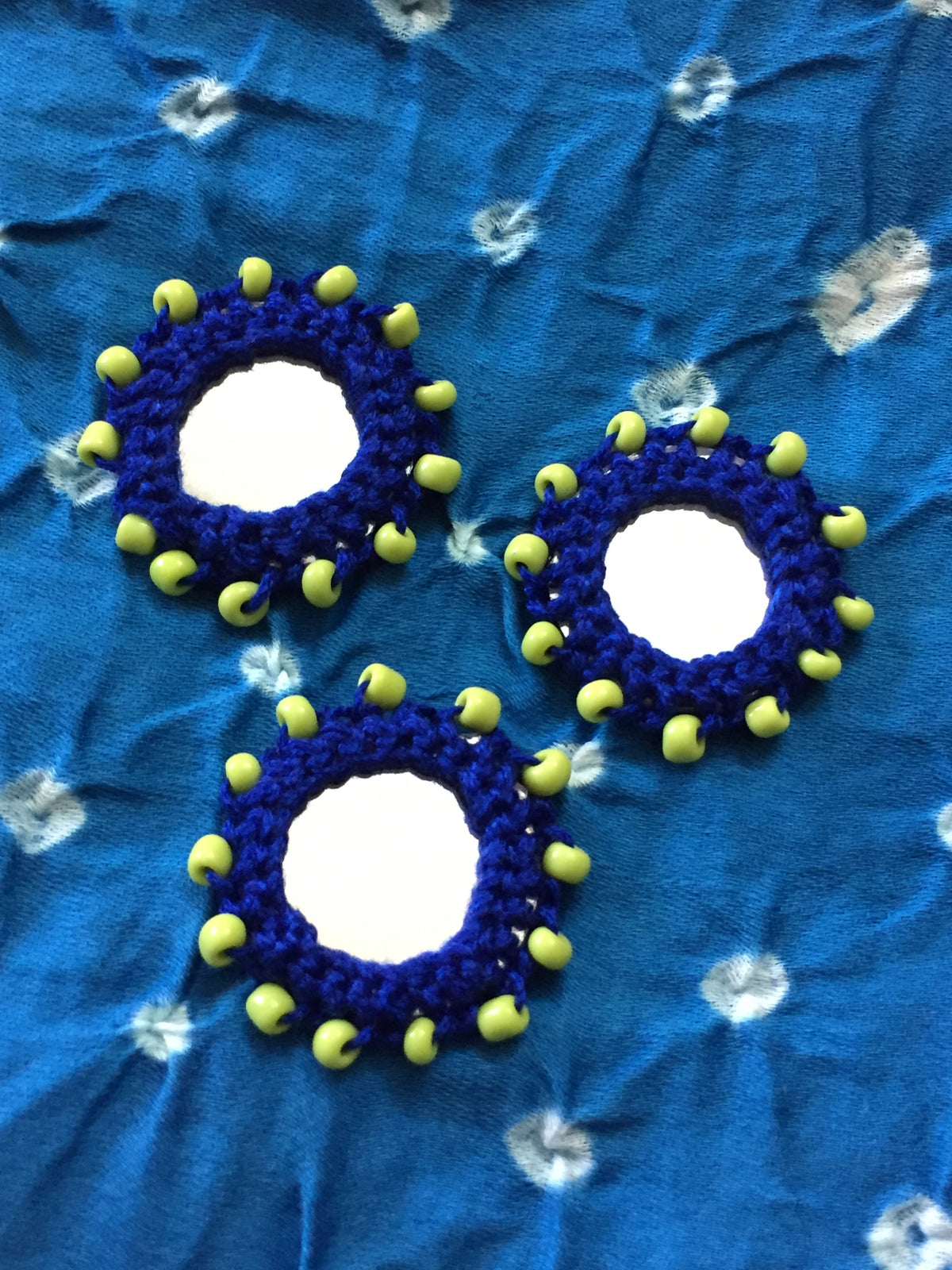 DARK BLUE Beaded Mirror Buttons