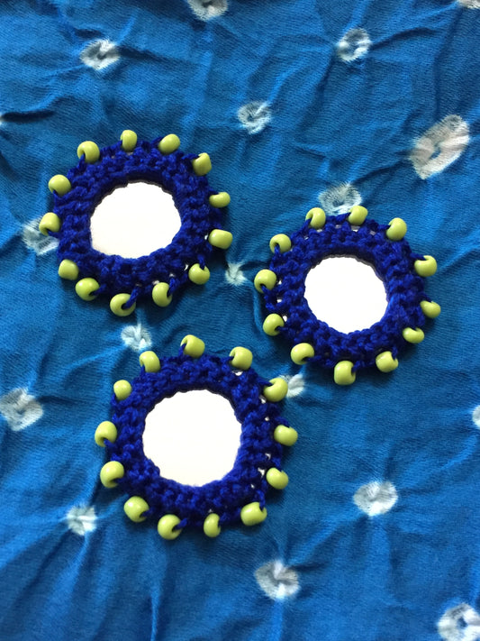 DARK BLUE Beaded Mirror Buttons