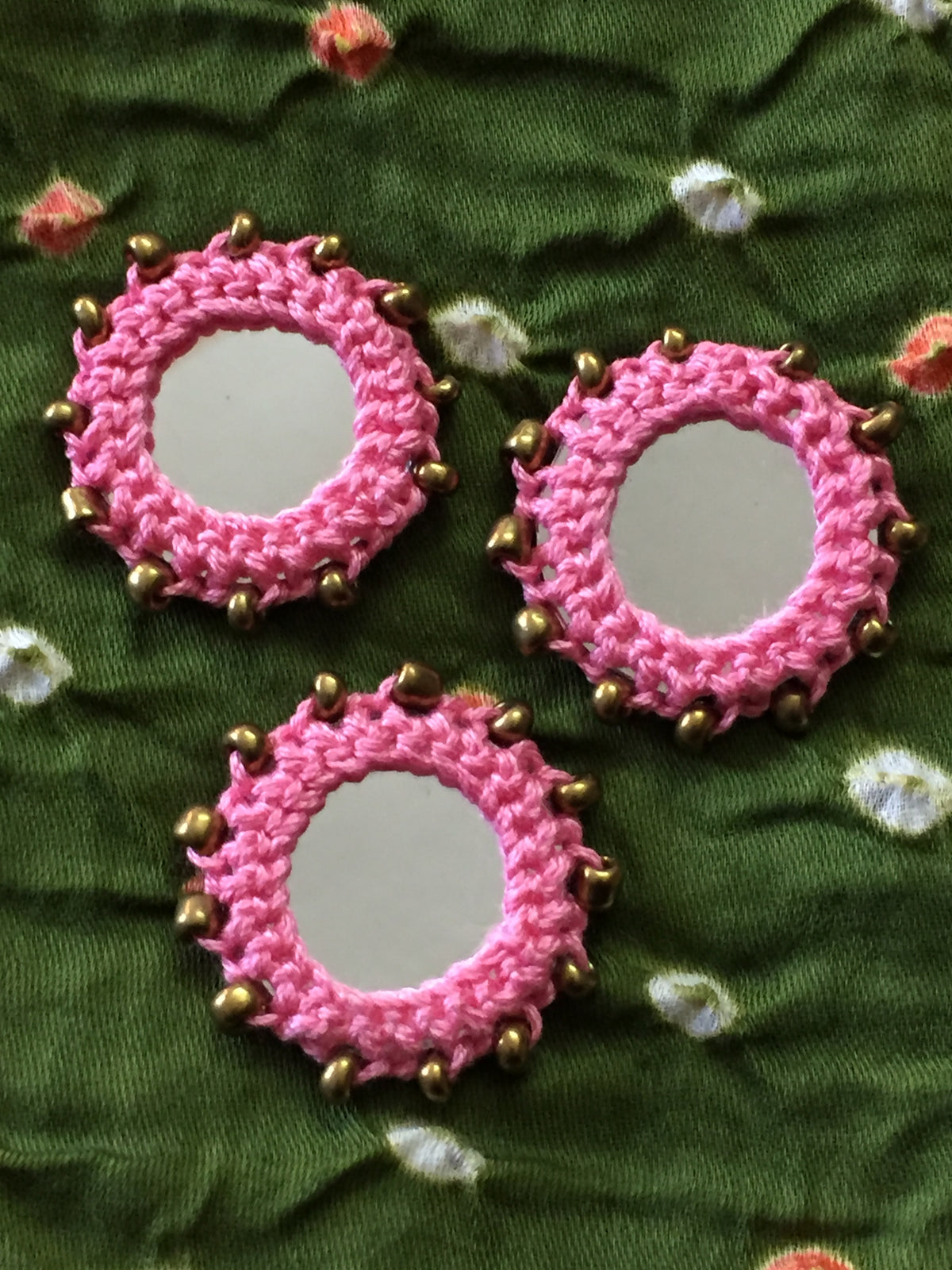 PINK Beaded Mirror Buttons