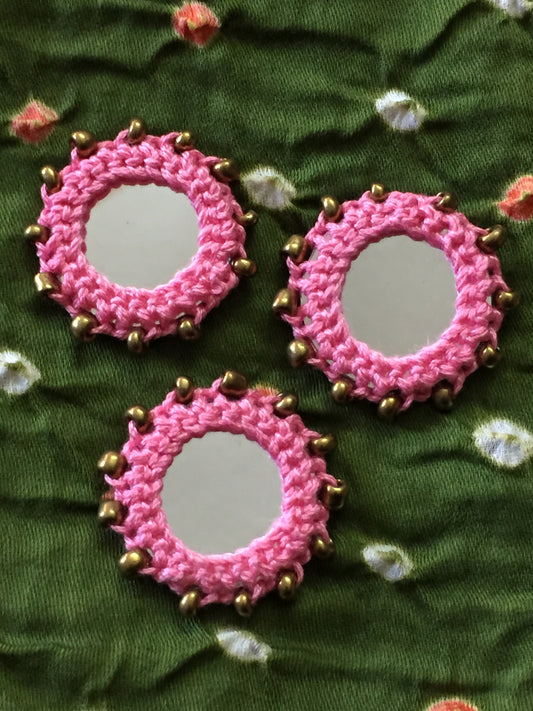 PINK Beaded Mirror Buttons