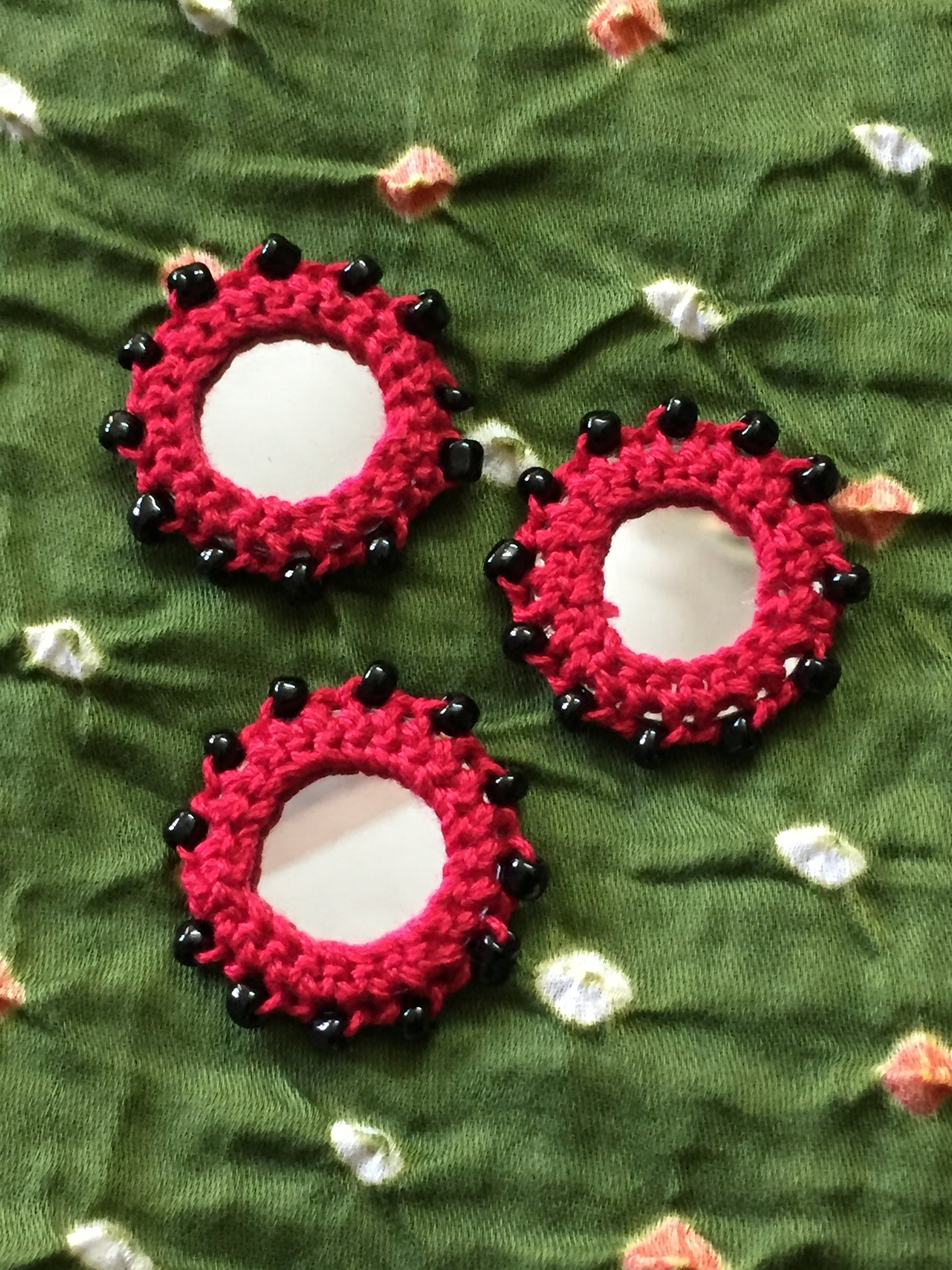 RED Beaded Mirror Buttons