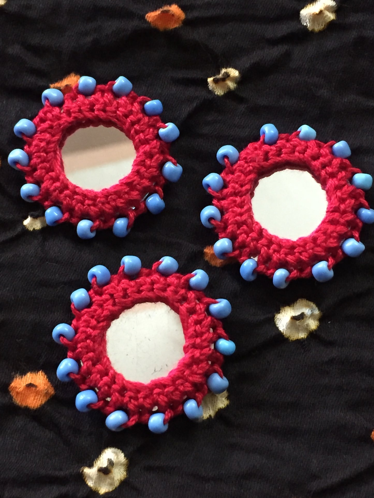 RED Beaded Mirror Buttons