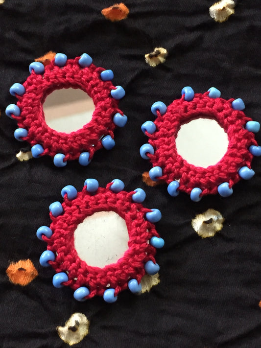 RED Beaded Mirror Buttons