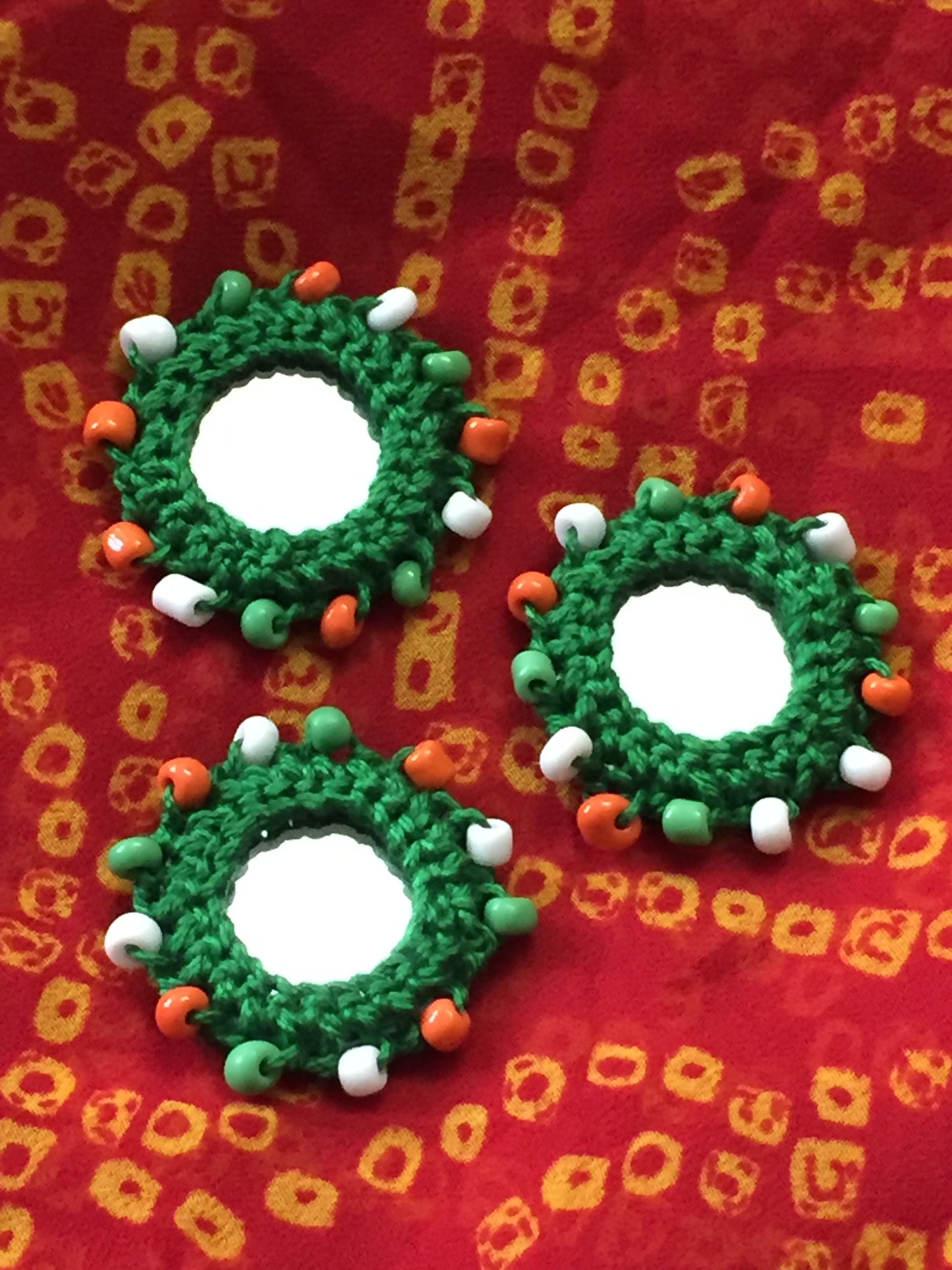 DARK GREEN Beaded Mirror Buttons