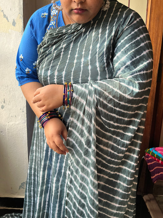 GREY Lehariya Saree